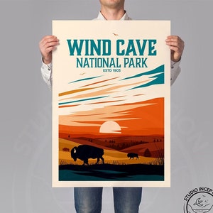 Wind Cave National Park Travel Print National Park Poster | Wind Cave Park Buffalo Prints Designed by Studio Inception