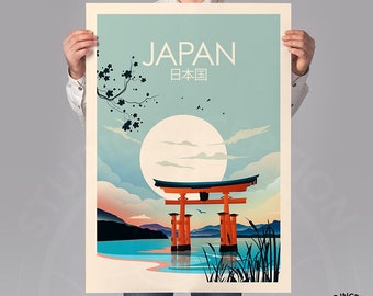 Poster de voyage au Japon dans un style traditionnel - Porte Torii, poster au Japon | affiche de voyage | Impression de voyage |