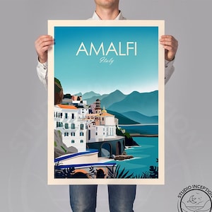 Amalfi Coast Italy Print Italy Poster Travel Poster Travel Print Amalfi Coast Art Print, Travel Gift, Italy Gift image 1