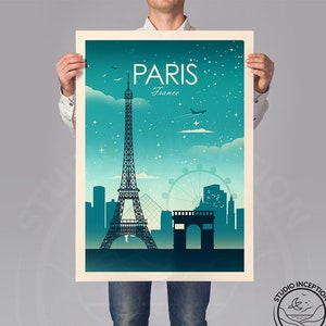 Paris France Art Print Travel Print Poster, Eiffel Tower, Travel Gift, France Gift, by Studio Inception