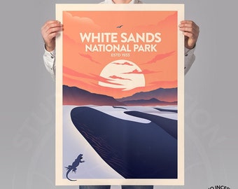 National Park Print of White Sands National Park ESTD 1933 | White Sands New Mexico National Park Poster | Travel Poster |