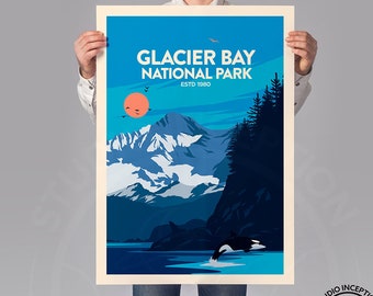 Glacier Bay Print, National Park Poster, Travel Poster by Studio Inception | Glacier Bay National Park Print |National Parks