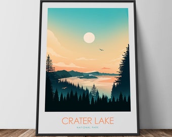 Travel Poster of Crater Lake National Park Home Decor Wall Art Travel Poster Travel Print National Park Poster Art print Travel Gift, Prints