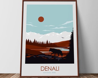 Denali National Park, US National Parks, Art, Poster, Print, Minimalist Poster, National Park Poster, Art Print, Denali Print Travel Gift