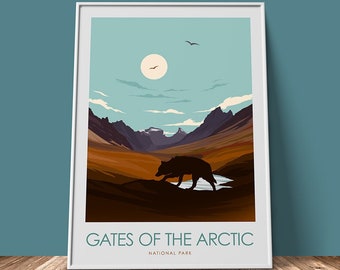 Gates of Arctic Travel Poster | Alaskan National Park Print | Gates of Arctic Print | Brooks Range | Travel Print | Wolf Print | Art Print