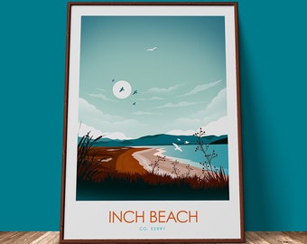 Inch Beach Inch Strand Travel Poster, Ireland Travel Poster, Ireland Art Print, Irish Prints, Irish Poster, Prints, Poster Wall Art Kerry