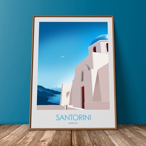 Santorini Travel Print Poster, Greece Poster, Engagement Gift, Vacation, Souvenir, Gift, Greece, Romantic, Artwork, Home Decor Wall Art