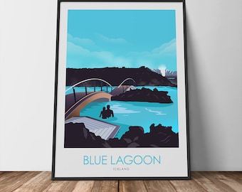 Housewarming Gift Wall Art Marker Drawing Original Sketch Print Travel Art Iceland Art Office Decor Blue Lagoon Print
