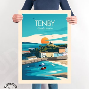 Tenby prints, Tenby Art, Wales Print Poster, Tenby Harbour Pembrokeshire Prints Travel Poster by Studio Inception
