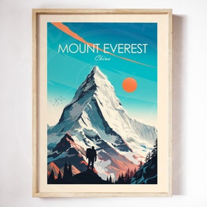 Stampa artistica del Monte Everest, poster da viaggio, arte murale cinese, decorazione da parete, regalo da viaggio immagine 2