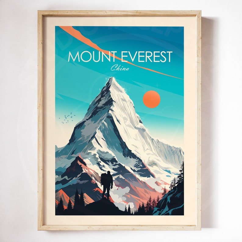 Stampa artistica del Monte Everest, poster da viaggio, arte murale cinese, decorazione da parete, regalo da viaggio immagine 2