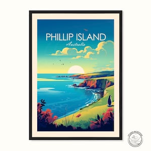 Stampa di viaggio di Phillip Island, poster di viaggio in Australia, arte murale di Phillip Island, decorazione per la casa con arte di viaggio, regalo di viaggio con opzione di personalizzazione