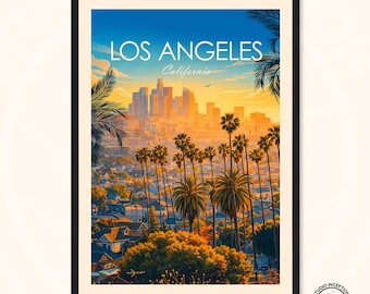Los Angeles-print, Californië-reisposter, LA Skyline-muurkunst