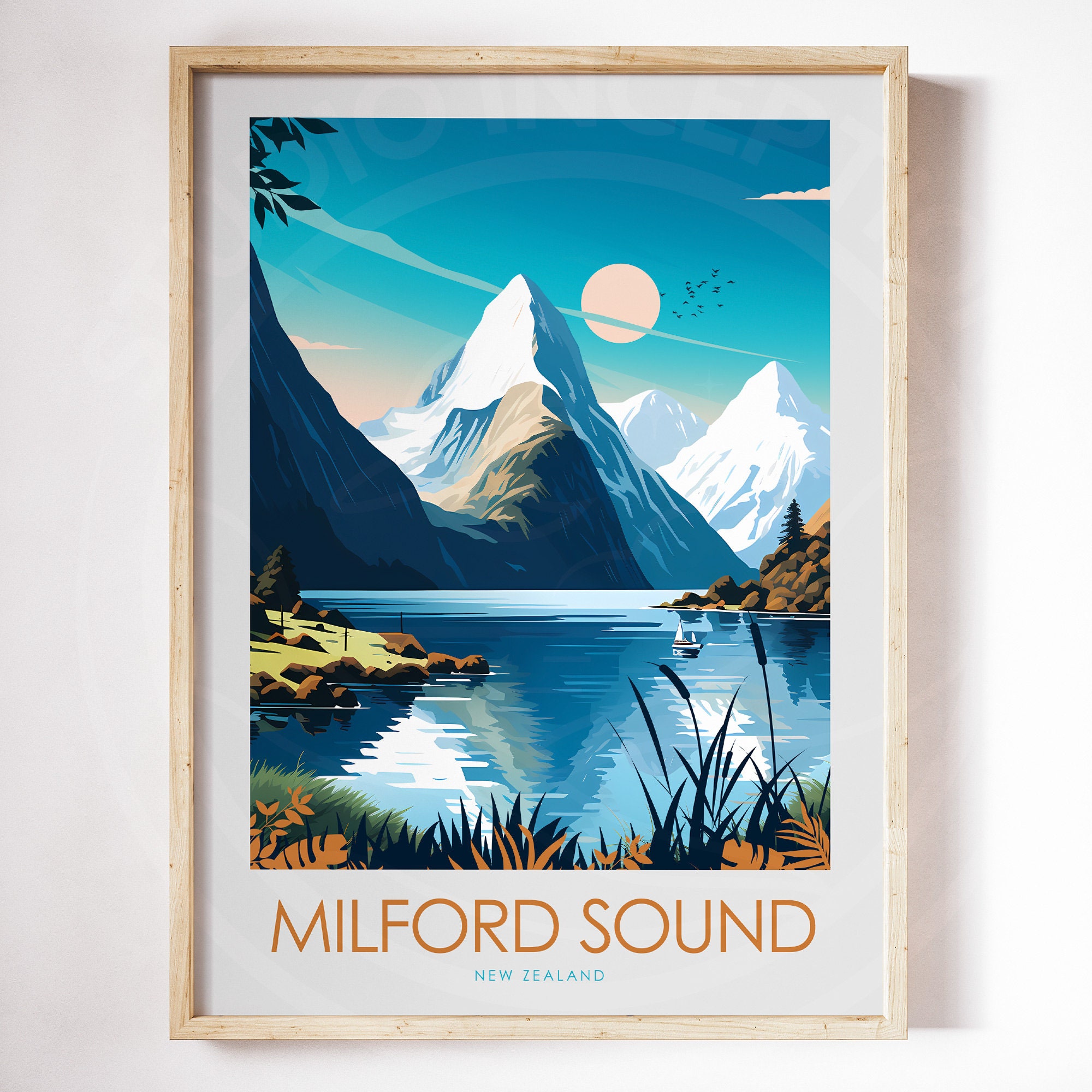 Milford Sound New Zealand Travel Print Poster Wall Art Home Decor