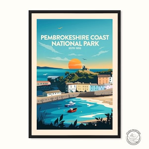 Pembrokeshire Prints Pembrokeshire Coast National Park Wales Print Poster, Tenby Prints Travel Poster by Studio Inception