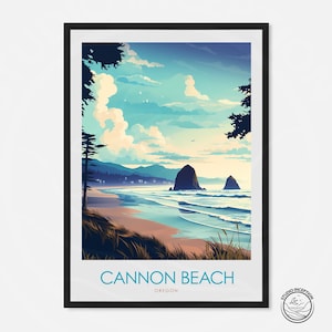 Cannon Beach Print Oregon Travel Poster Cannon Beach Wall Art Travel Art with framing and personalisation options - Perfect Travel gift