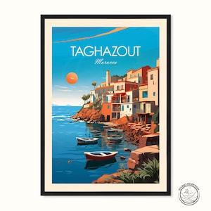 Stampa da parete tradizionale di Taghazout, stampa marocchina, regalo di viaggio personalizzato Taghazout per gli amanti dell'arte, stampa africana personalizzata