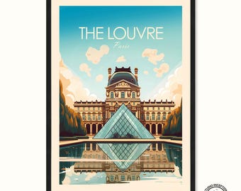 The Louvre Paris Print France Poster Eiffel Tower Art Travel Gift Home Decor Wall Hanging