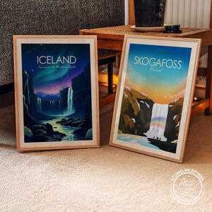 Island Traditioneller Druck mit der Nordlichter - Aurora Borealis Wandkunst, personalisiertes Reisegeschenk für Kunstliebhaber, Wohndekorgeschenk Bild 6