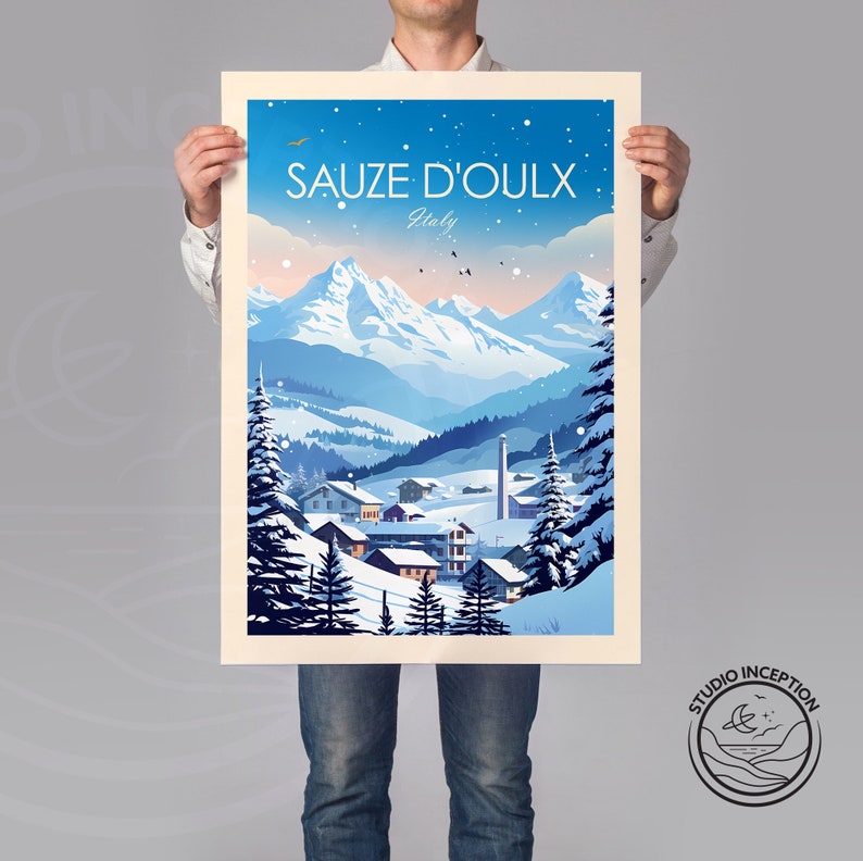 Ski Print Sauze d'Oulx Poster Skiing Art Italy Poster Travel Gift Art Print Ski Gift image 1