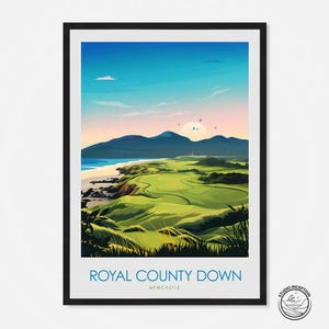Royal County Down Golf Course Art Print Newcastle Print, Northern Ireland Golf Poster Wall Art Gift for Golfer Personalised Framed Golf Art