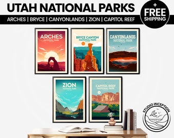 Utah National Park Poster  | Set of 5 Prints | National Park Print | Arches Print | Bryce Canyon | Canyonlands | Zion | Capitol Reef