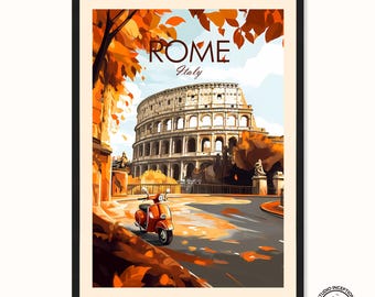 Rome Print Italy Travel Poster The Colosseum Wall Art Italy Travel Art Wedding gift Honeymoon Engagement present custom text and framing