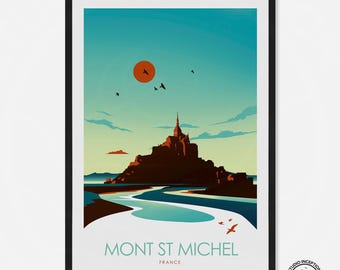 Mont Saint Michel Travel Print, France, Gift, Poster, Art Print, Travel Poster Wall Art