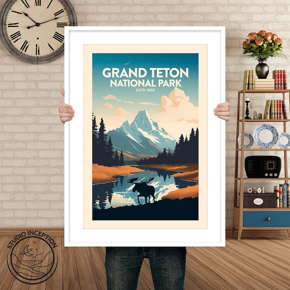 Grand Teton Print | National Park Poster | Travel Poster | Wyoming Art | Teton Mountain Range | Jackson Hole Print |  National Park Gifts