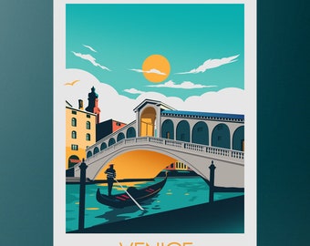 Venice Travel Print featuring Gondola and bridge