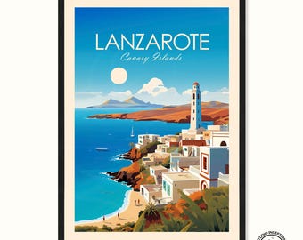 Lanzarote Traditional Print Travel Poster Spain Wall Art Canary Islands Gift