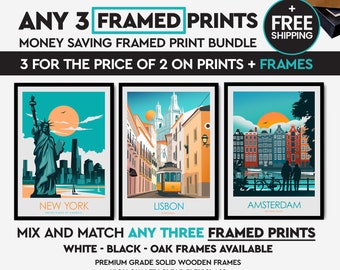 Money Saving Deal - Any 3 FRAMED Prints of your Choice, Choose Your Size, Travel Poster, Travel Print, Art Prints, Art Gifts, Travel Art