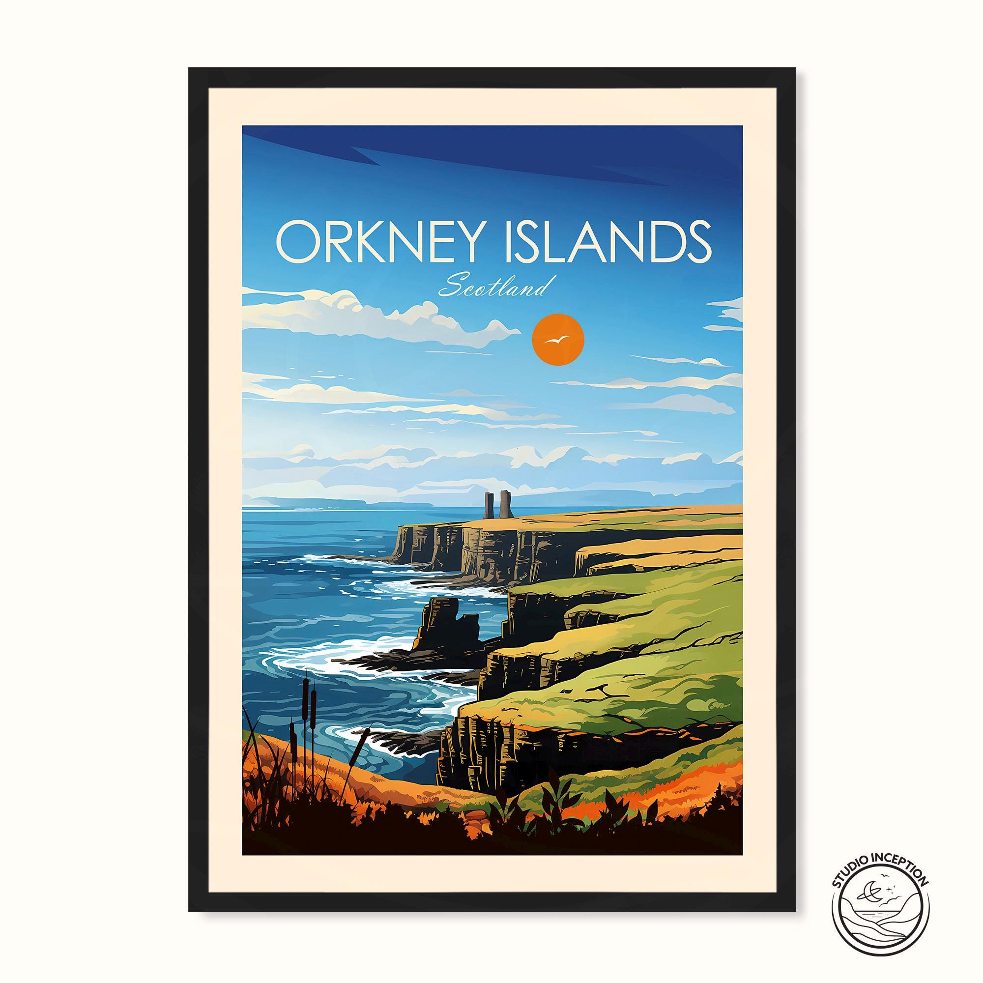 Orkney Islands Traditional Travel Print, Scotland Poster, Orkney Wall Art, Orkney Travel Poster, Prints of Scotland, Orkney Travel Art
