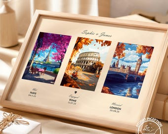 Gepersonaliseerde afdruk huwelijksverjaardag, aangepaste poster Met Engaged Married - Kies de namen en datums van je locatie