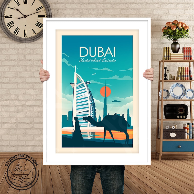 Dubai Art Print Featuring Burj Al Arab Dubai Travel Poster Etsy