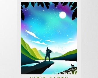VISIT EARTH Space Travel Poster, Space X Tourism Poster, Space Travel Poster An Oasis in Space Art Print, Space Prints, Space Poster