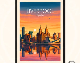 Liverpool Engeland kunstafdruk, stadsgezicht reisposter