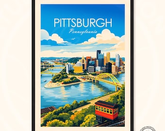 Reisposter Pittsburgh, Pennsylvania, skyline van de stad Art Print