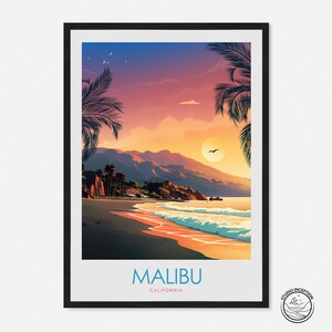 マリブプリント カリフォルニア旅行アートポスター ロサンゼルス旅行ギフト マリブ壁掛け沿岸プリントUSAポスター サンタモニカ太平洋