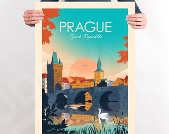 Impression de voyage à Prague, cadeau de voyage, décoration d'intérieur, art mural, affiche de la République tchèque