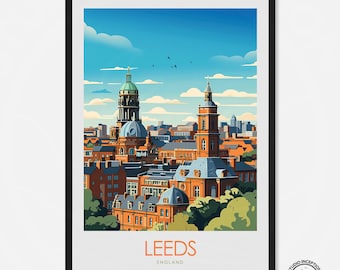 Impresión de Leeds, póster de viaje de Leeds, arte mural de Leeds, póster de Leeds, impresiones de regalo de Leeds, póster de impresión de Inglaterra, regalo personalizado de Leeds
