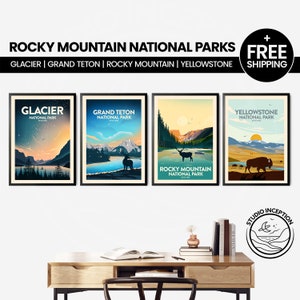 Rocky Mountain Nationalpark Print-Set | 4er Set Drucke | Nationalpark Drucke | Gletscher | Grand Teton | Rockiger Berg | Gelbstein Art