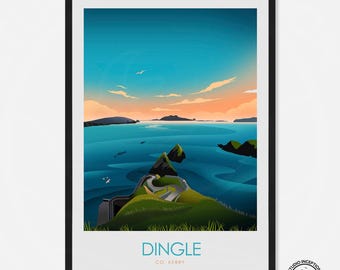 Dingle Dunquin Pier Irish Travel Poster, Ireland Travel Poster, Ireland Art Print, Irish Prints, Irish Poster, Prints, Poster Wall Art Kerry