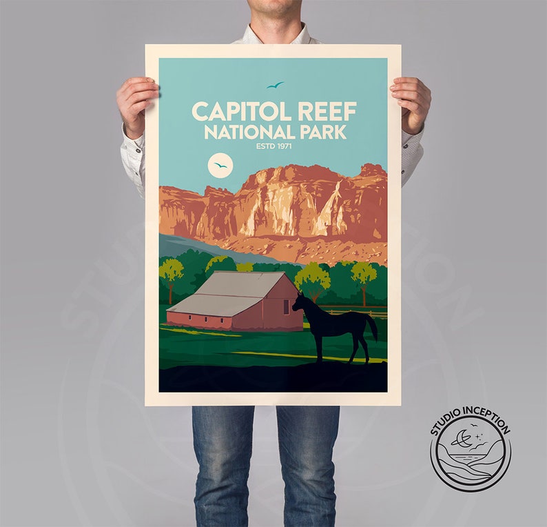 Fruita Barn Capitol Reef National Park Travel Poster Art Print Capitol Reef Poster Print image 1