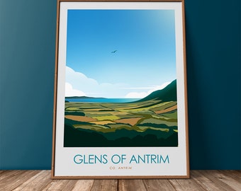 Irish Poster Irish Landscape Prints Prints Antrim Map Travel Poster Poster Wall Art