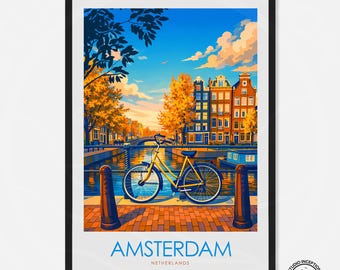 Amsterdam Nederland kunstafdruk, stadsgezicht reisposter