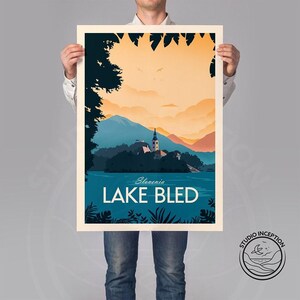 Slovenia Travel Poster Print, Lake Bled, Traditional Style Home Decor, Souvenir, Art Print, Gift, Travel Poster Wall Art image 3