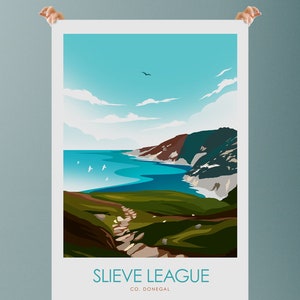 Slieve League l Irish Travel Poster, Sliabh Liag Donegal Travel Poster, Highest sea cliffs in Ireland, Wild Atlantic Way