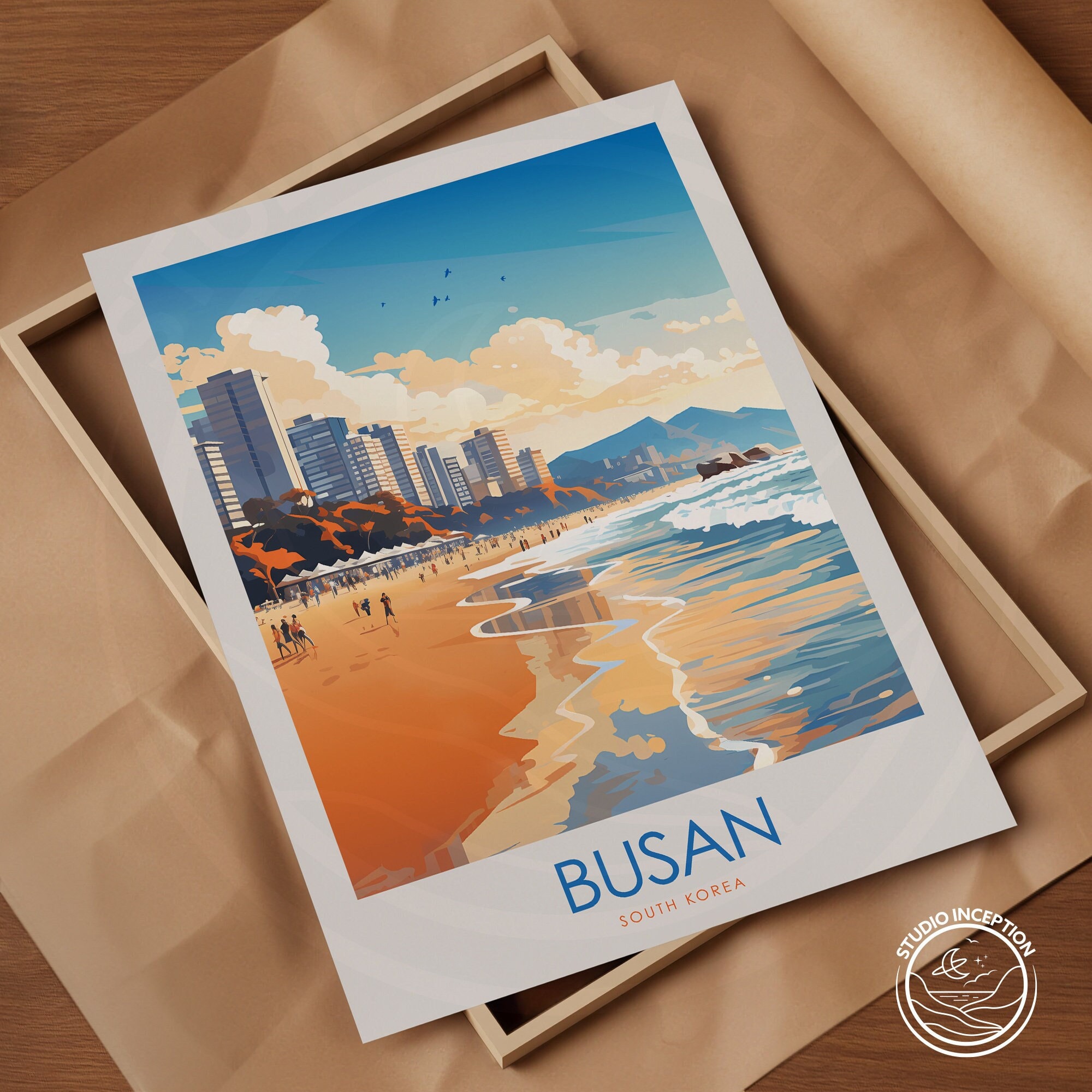 Busan South Korea Print, Busan Travel Poster, Travel Art of Busan Beach ...