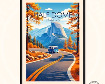 Yosemite-print, Half Dome California-reisposter, muurkunst nationaal park